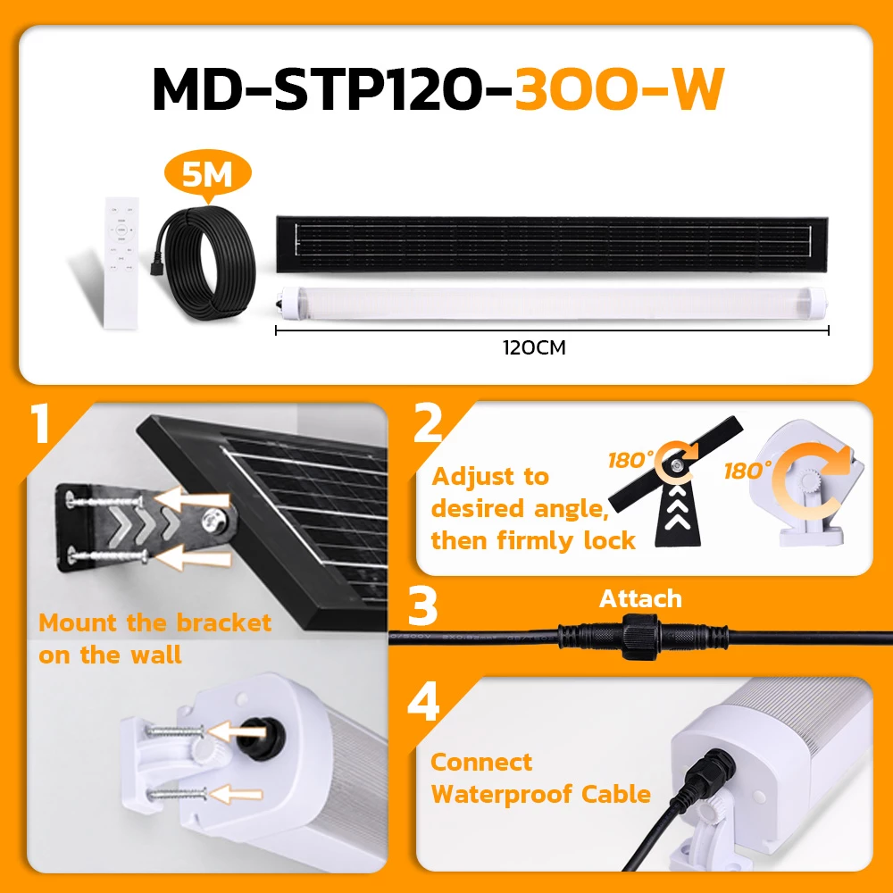 Picture of MODI 120CM Solar Carport Light with Motion Sensor, Remote Control & 24W Solar Panel