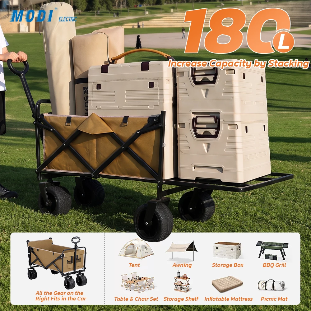Picture of MODI 180L Heavy Duty Folding Camping Wagon, 250KG Capacity, Push & Pull All-Terrain Utility Cart