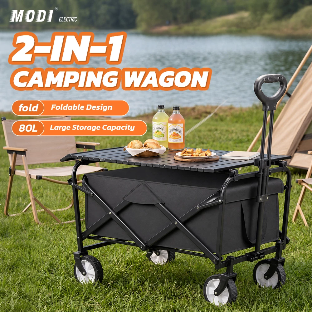 Picture of MODI 80L 2-in-1 Folding Camping Wagon with Table, Portable Utility Cart for Picnic & Outdoor